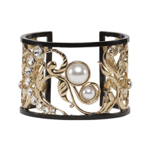 Load image into Gallery viewer, OLAB black and gold flower cuff
